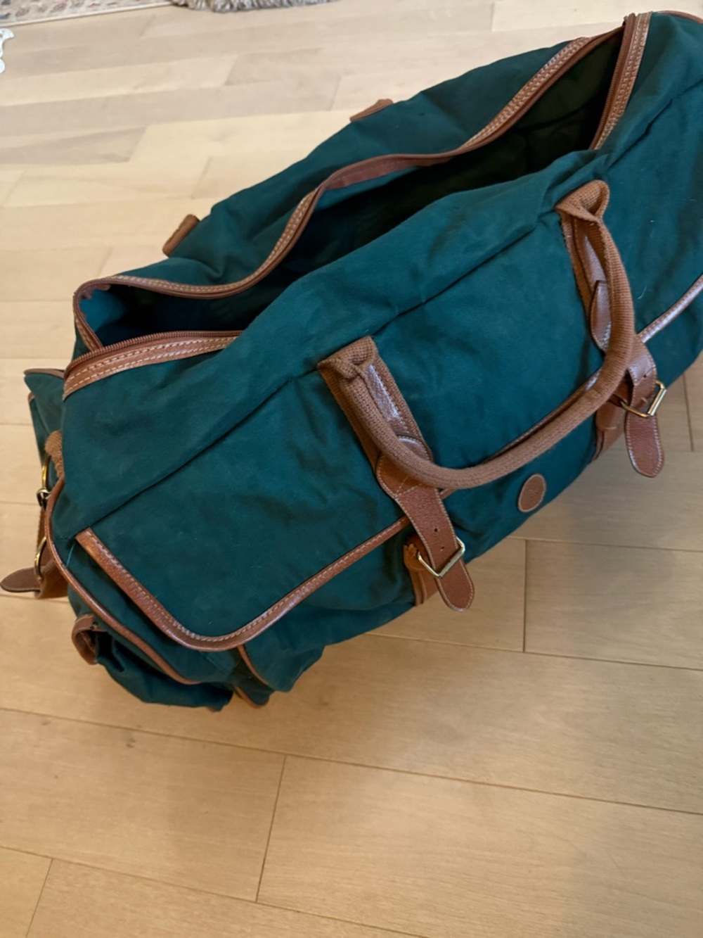 Polo Ralph Lauren Green Canvas Weekender Bag with Brown Trim